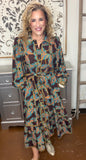 The Espresso Leaf Print Tiered Maxi