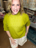Chartreuse Pearl Short-Sleeve Sweater