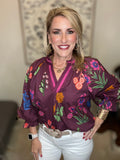 Burgundy Floral Mix Top