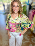 Hibiscus Haven Flutter Sleeve Top