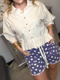 Retro Dot Raw-Hem Drawstring Shorts – Purple