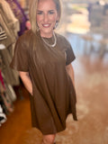 Luxe Faux Leather Shift Dress in Chocolate