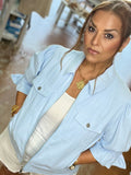 Light Blue Ruffle-Sleeve Jacket