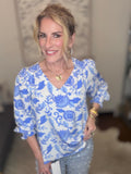Blue and white top