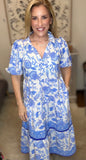 Blue & White Floral Midi Dress