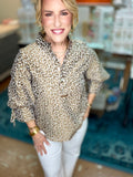 Neutral Animal Print Button-Up Blouse