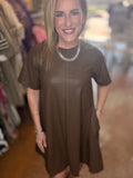 Luxe Faux Leather Shift Dress in Chocolate