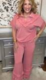 Playful Ruffle-Hem Wide-Leg Pants – Dusty Rose