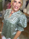 Sage Shimmer Leopard Blouse