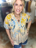 Mediterranean Muse Embroidered V-Neck Blouse
