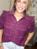 Plum Perfect Ruffle Button-Up Top