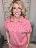 Pretty in Ruffles Half-Zip Top – Dusty Rose