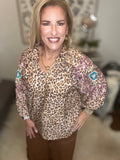 Latte Leopard Embroidered Sleeve Top