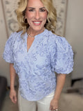 Blue Skies Embroidered Puff Sleeve Top