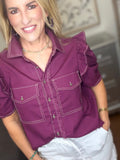Plum Perfect Ruffle Button-Up Top