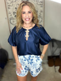 The Midnight Petal Flutter Blouse