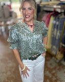 Sage Shimmer Leopard Blouse