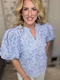 Blue Skies Embroidered Puff Sleeve Top