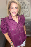 Plum Perfect Ruffle Button-Up Top