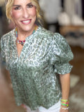 Sage Shimmer Leopard Blouse