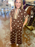Mocha Dot Zip-Up Two-Piece Set