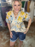 Mediterranean Muse Embroidered V-Neck Blouse