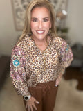 Latte Leopard Embroidered Sleeve Top