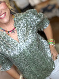 Sage Shimmer Leopard Blouse