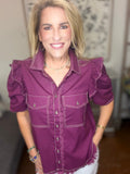 Plum Perfect Ruffle Button-Up Top