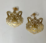 Gold Tiger Face Earrings-Large