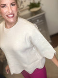 Cream Scalloped Trim Sweater