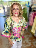 Hibiscus Haven Flutter Sleeve Top