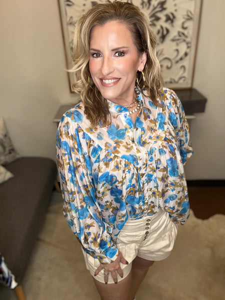Blue Floral Button Down