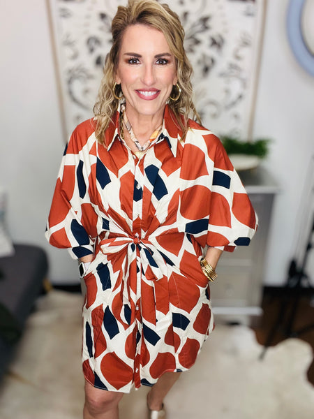 Multi Print Dress in Rust