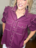 Plum Perfect Ruffle Button-Up Top