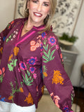 Burgundy Floral Mix Top