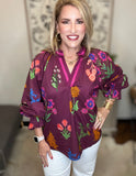 Burgundy Floral Mix Top
