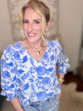 Blue and white top