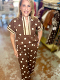 Mocha Dot Zip-Up Two-Piece Set