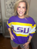 Game Day Sparkle: LSU Sequin Striped Pullover