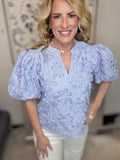 Blue Skies Embroidered Puff Sleeve Top