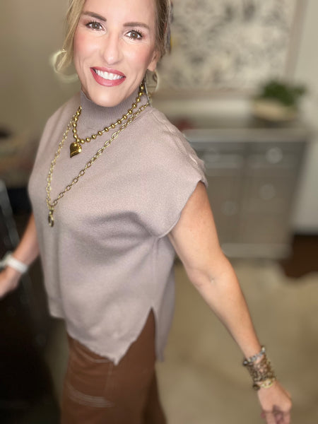 Mock Neck High Low Top