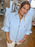 Light Blue Ruffle-Sleeve Jacket