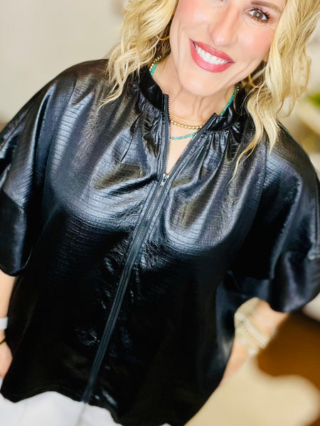 Front Zipper Texture Top