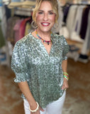 Sage Shimmer Leopard Blouse