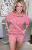 Pretty in Ruffles Half-Zip Top – Dusty Rose