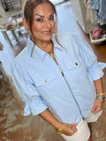 Light Blue Ruffle-Sleeve Jacket