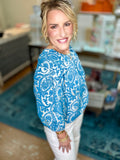 Mediterranean Scroll Three-Quarter Sleeve Top