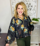 Black/floral cinch waist top