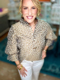 Neutral Animal Print Button-Up Blouse